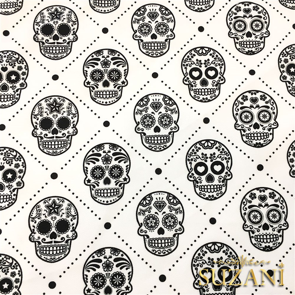 Siyah Beyaz Küçük Kurukafa Desenli Kumaş