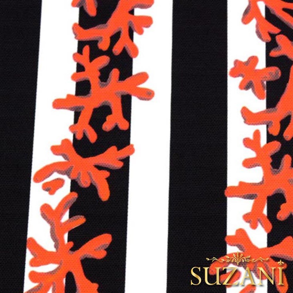 Siyah Beyaz Mercan Dalı Desenli Kumaş