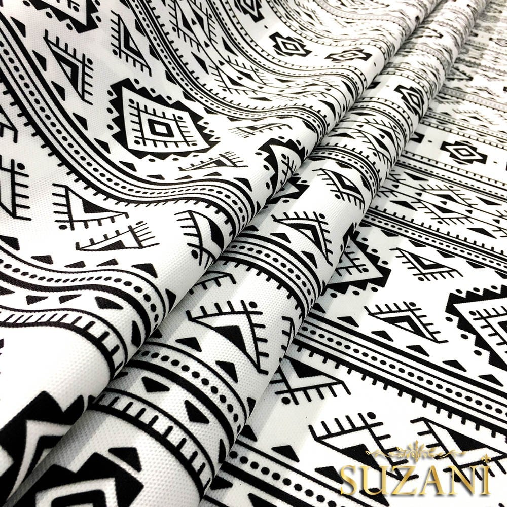 Siyah Beyaz Modern Etnik Desenli Kumaş