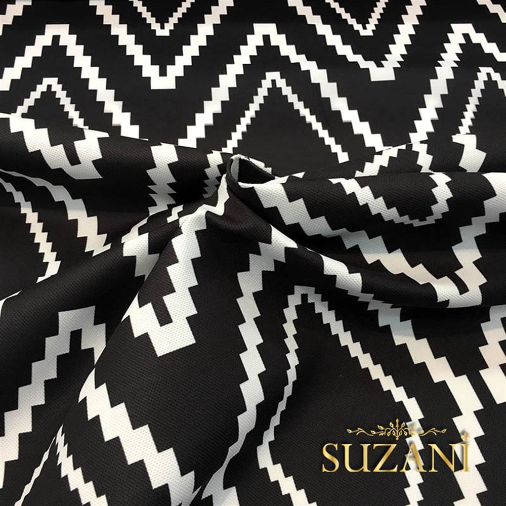 Siyah Beyaz Mozaik Baklava Desenli Kumaş