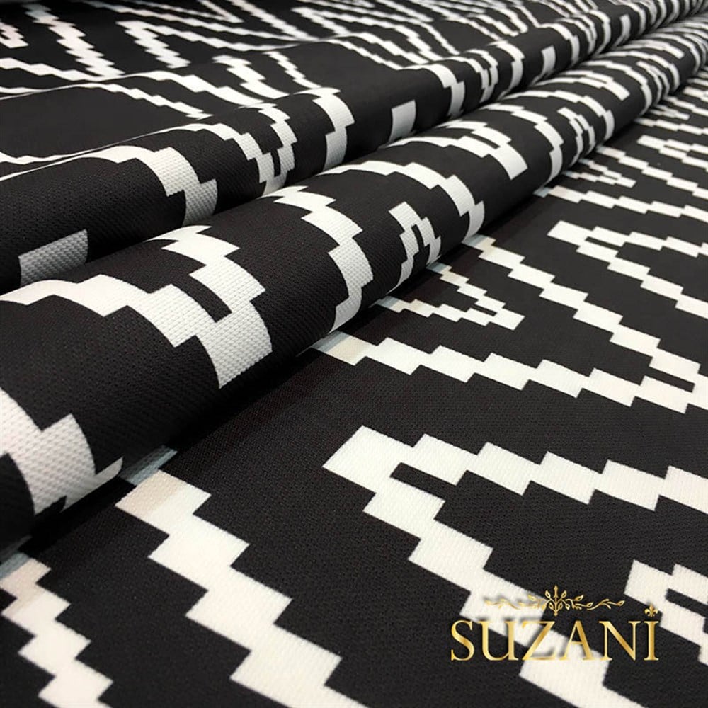 Siyah Beyaz Mozaik Baklava Desenli Kumaş