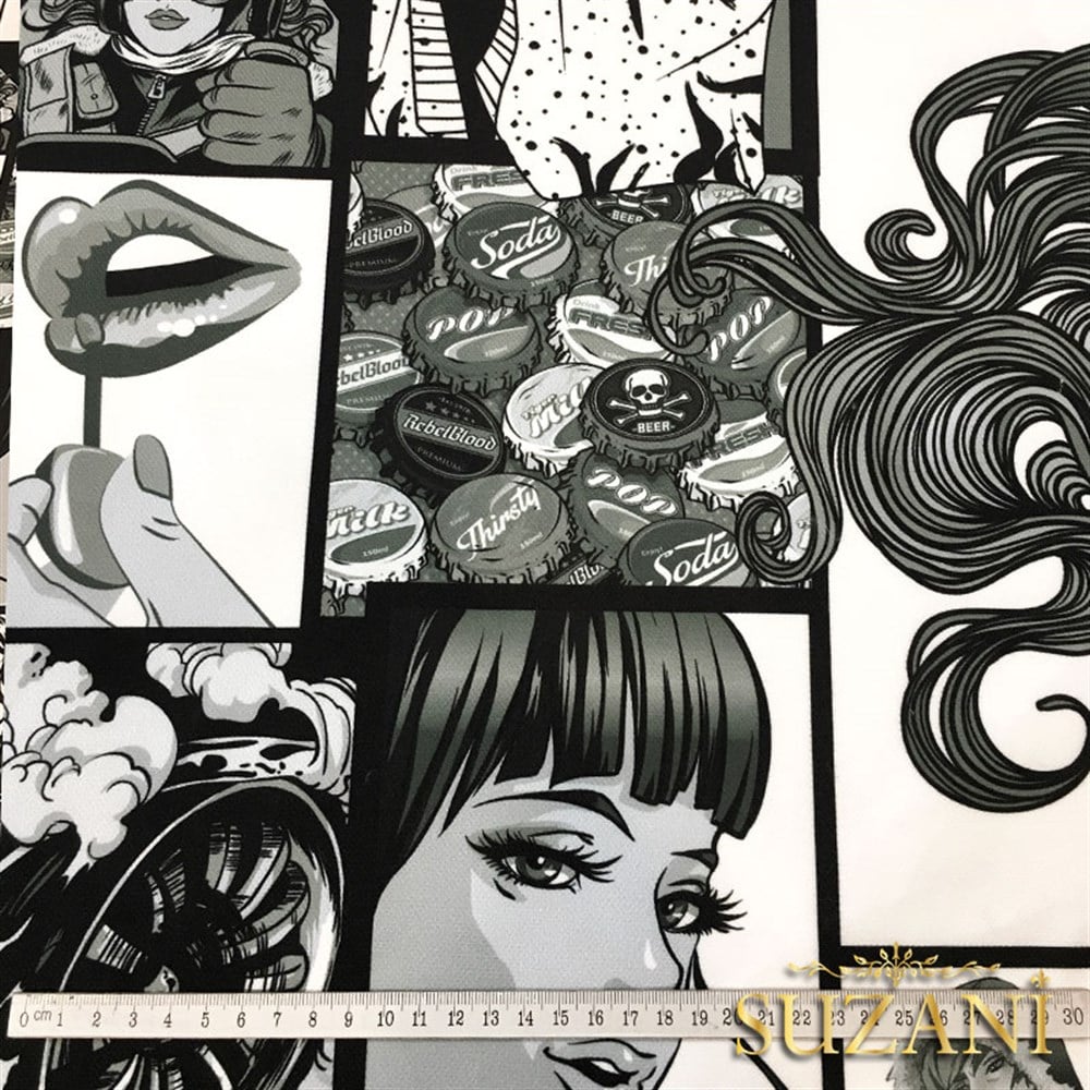 Siyah Beyaz Pop Art Kumaş