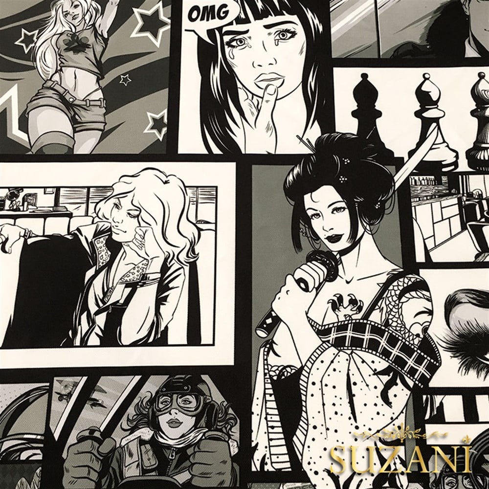 Siyah Beyaz Pop Art Kumaş