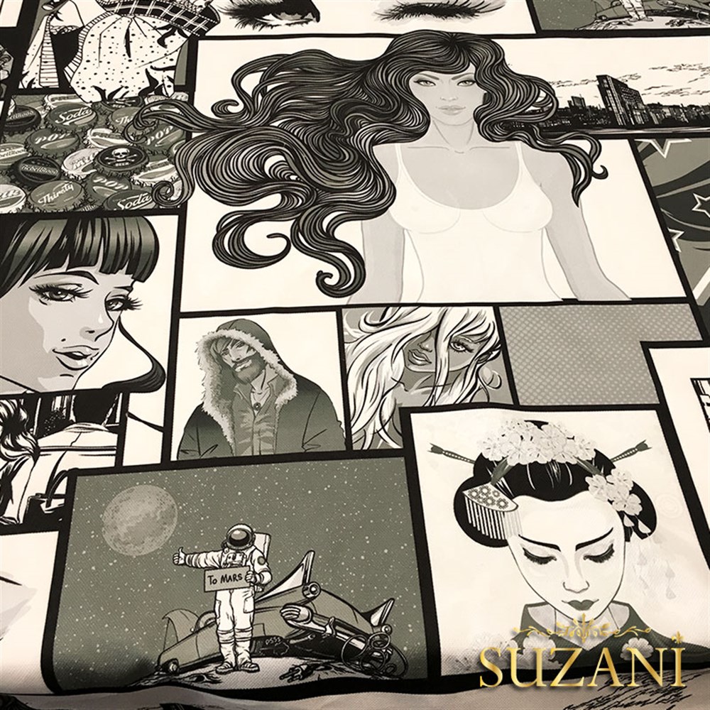 Siyah Beyaz Pop Art Kumaş