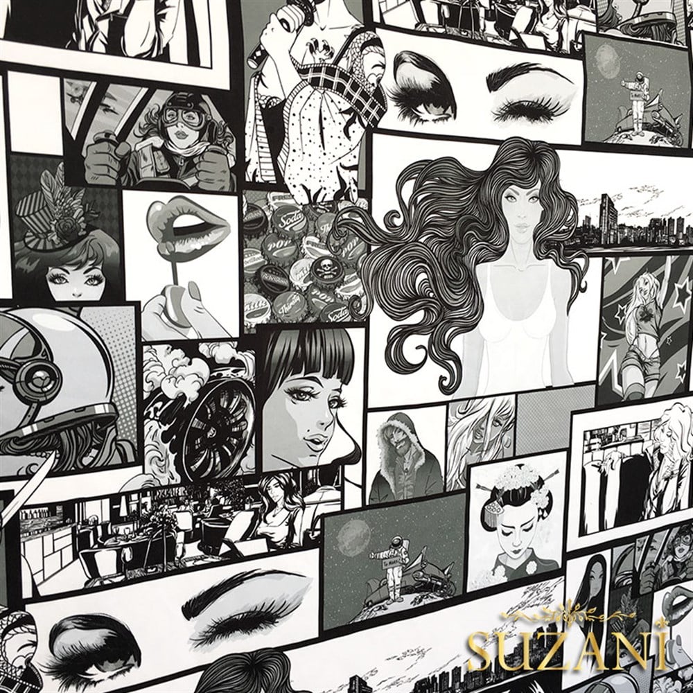 Siyah Beyaz Pop Art Kumaş