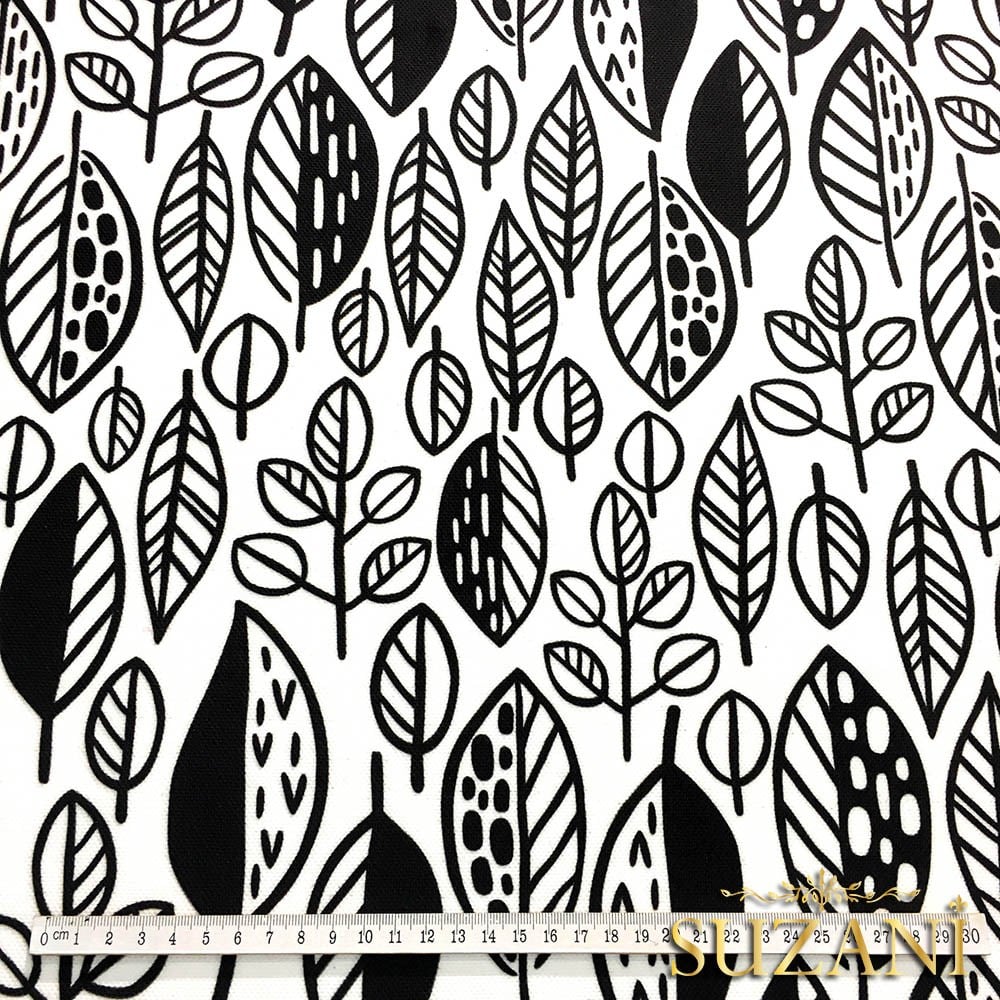 Siyah Beyaz Pop Yaprak Desenli Kumaş