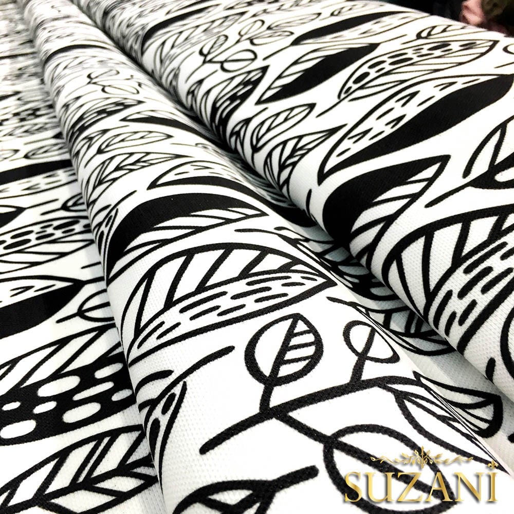 Siyah Beyaz Pop Yaprak Desenli Kumaş