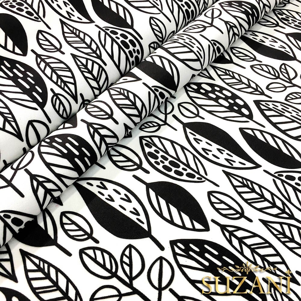 Siyah Beyaz Pop Yaprak Desenli Kumaş