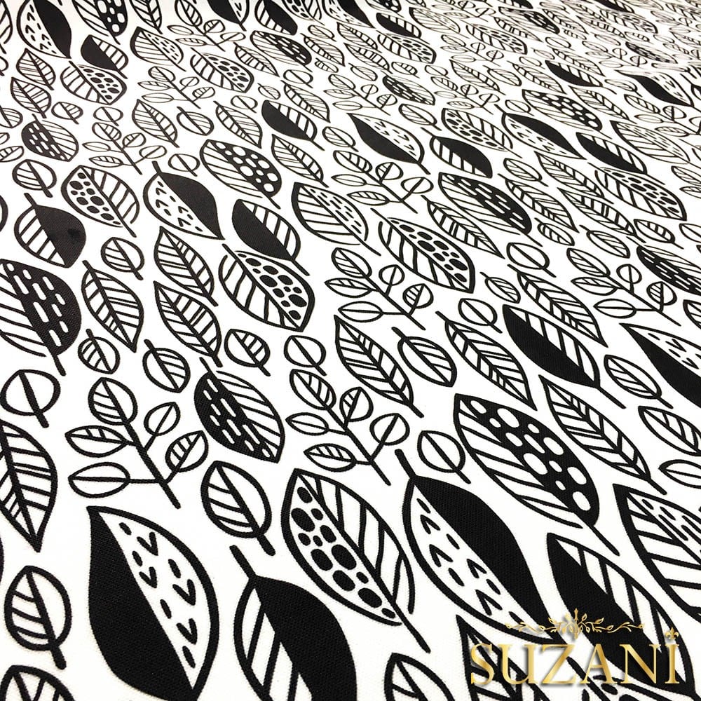 Siyah Beyaz Pop Yaprak Desenli Kumaş