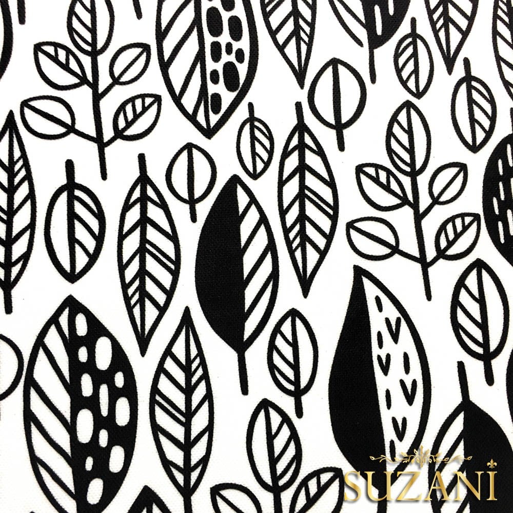 Siyah Beyaz Pop Yaprak Desenli Kumaş