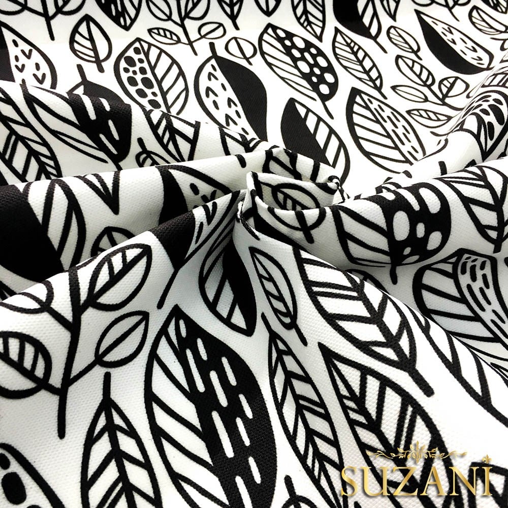 Siyah Beyaz Pop Yaprak Desenli Kumaş