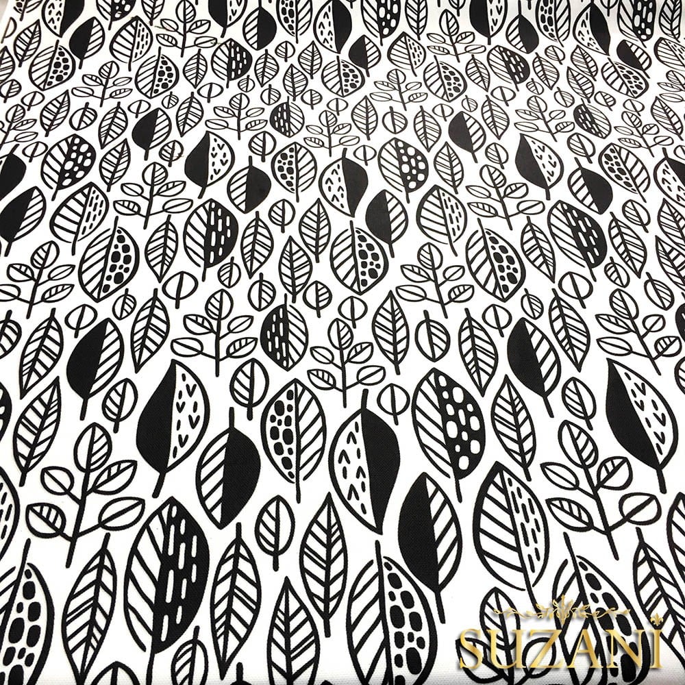 Siyah Beyaz Pop Yaprak Desenli Kumaş