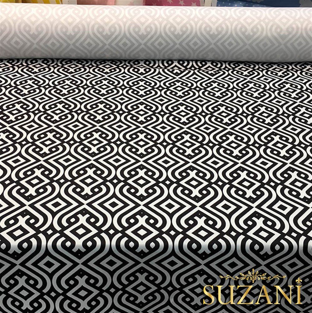 Siyah Beyaz Saray Geometrik Kumaş