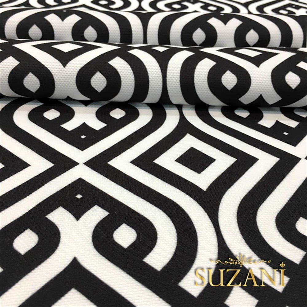 Siyah Beyaz Saray Geometrik Kumaş