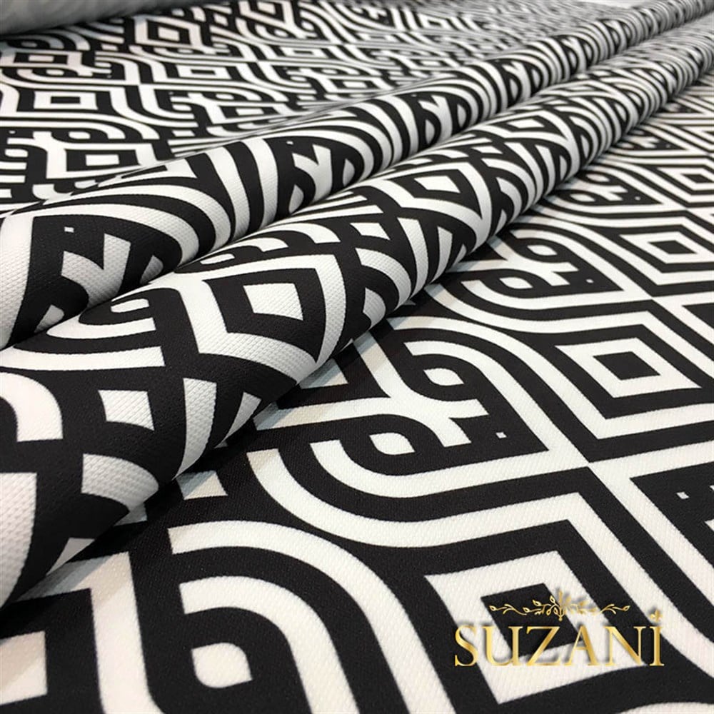 Siyah Beyaz Saray Geometrik Kumaş