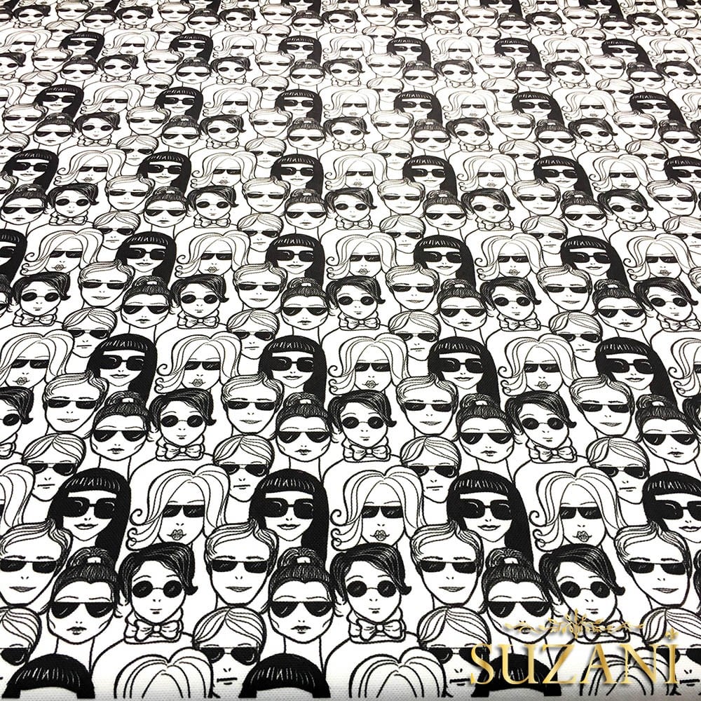 Siyah Beyaz Suratlar Desenli Kumaş