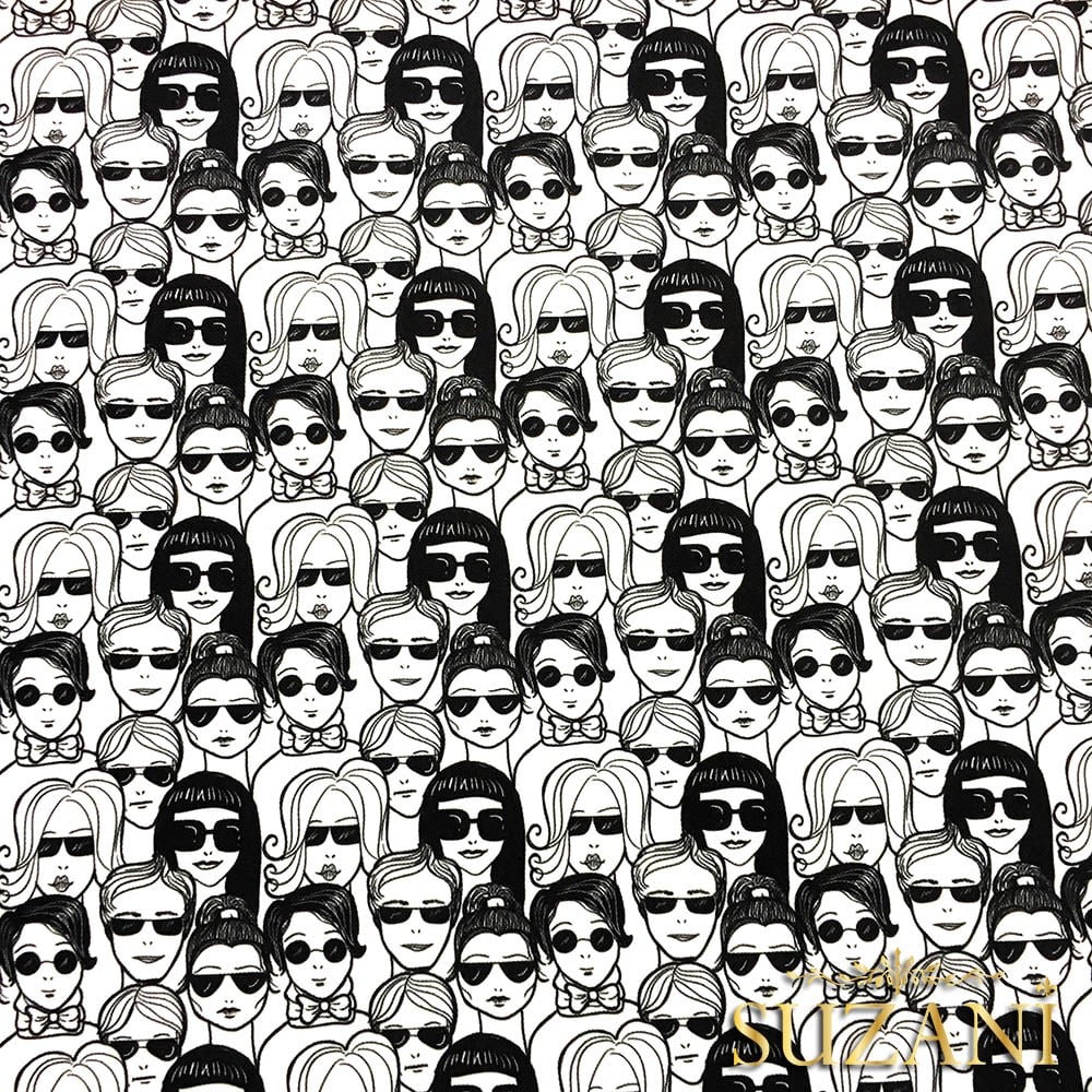 Siyah Beyaz Suratlar Desenli Kumaş