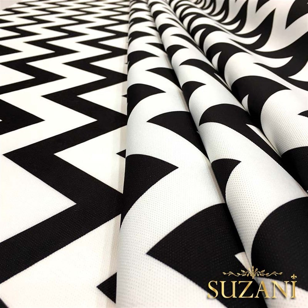 Siyah Beyaz Zigzag Döşemelik Kumaş