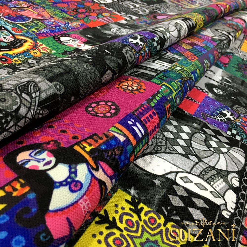 Siyah Beyazlı Patchwork Frida Desenli Kumaş