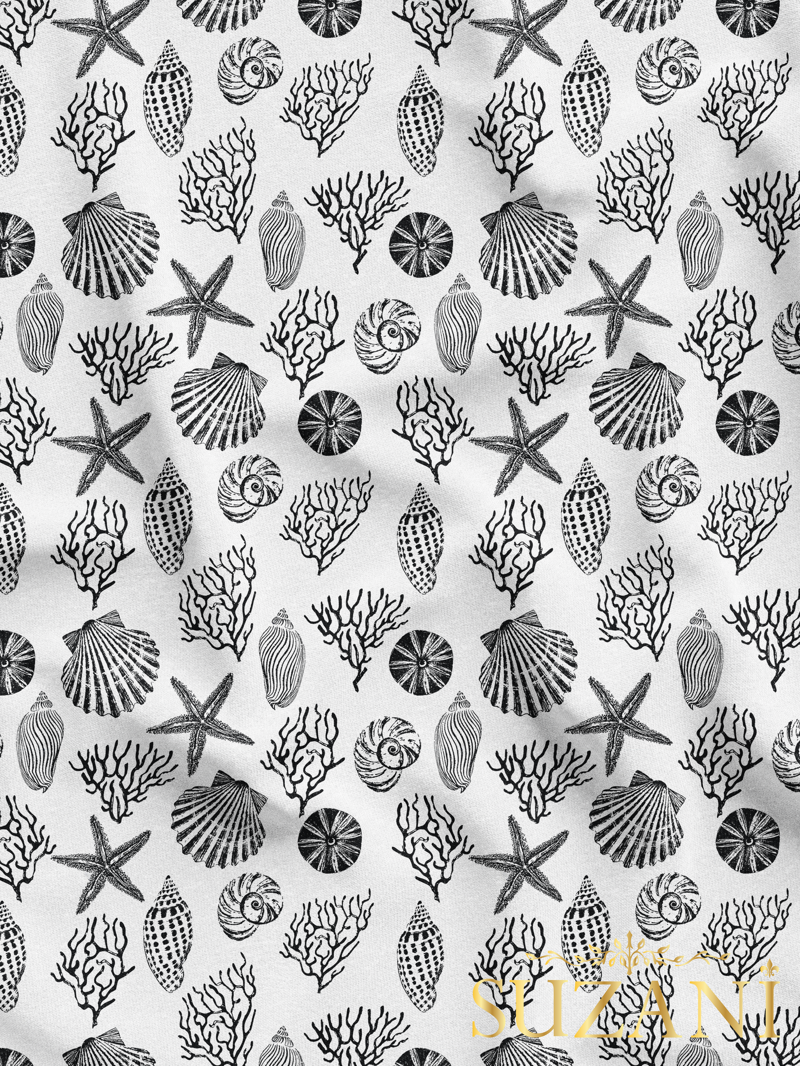 Siyah Deniz Yıldızı Desenli Dijital Baskılı Kumaş