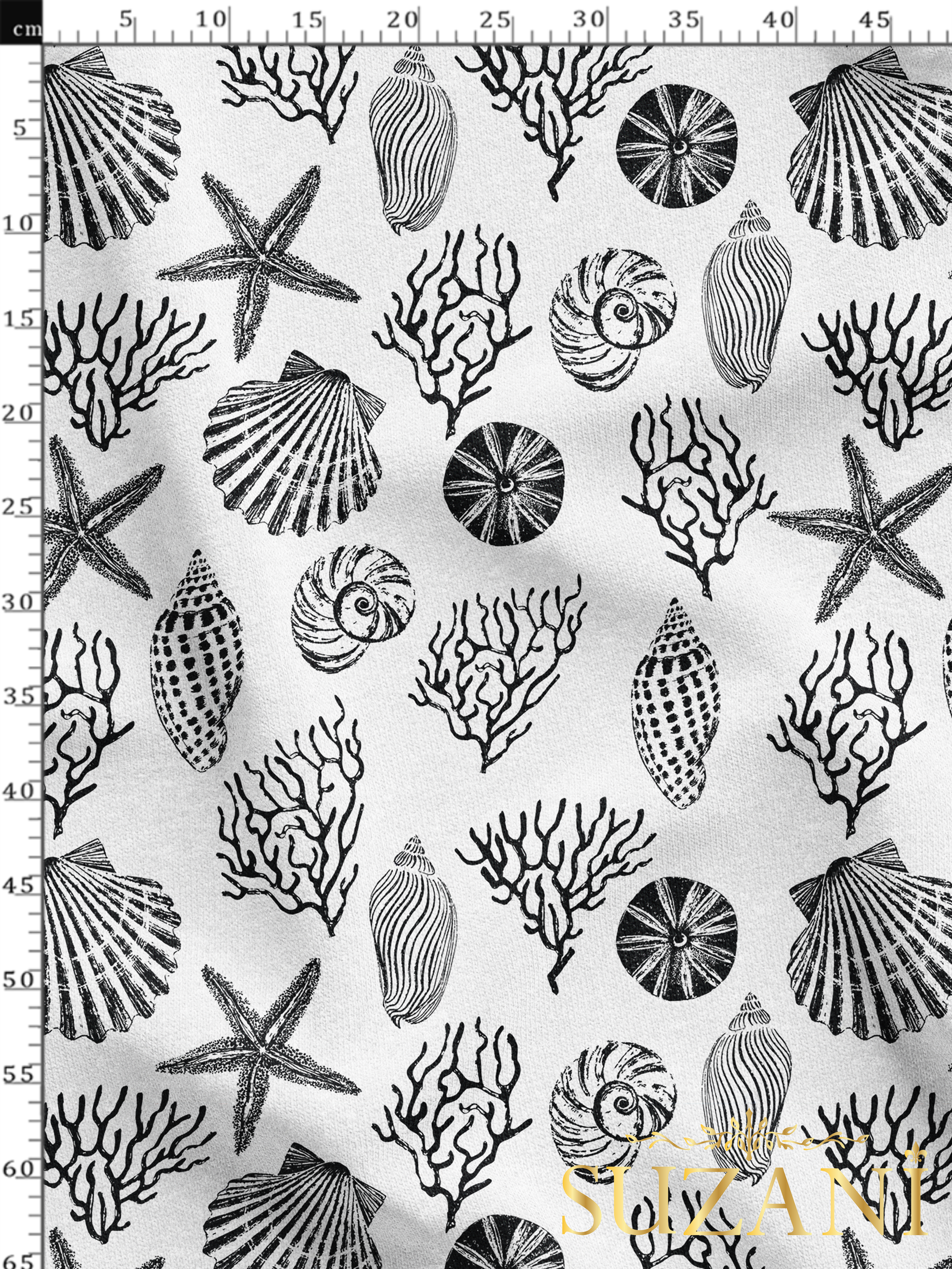 Siyah Deniz Yıldızı Desenli Dijital Baskılı Kumaş