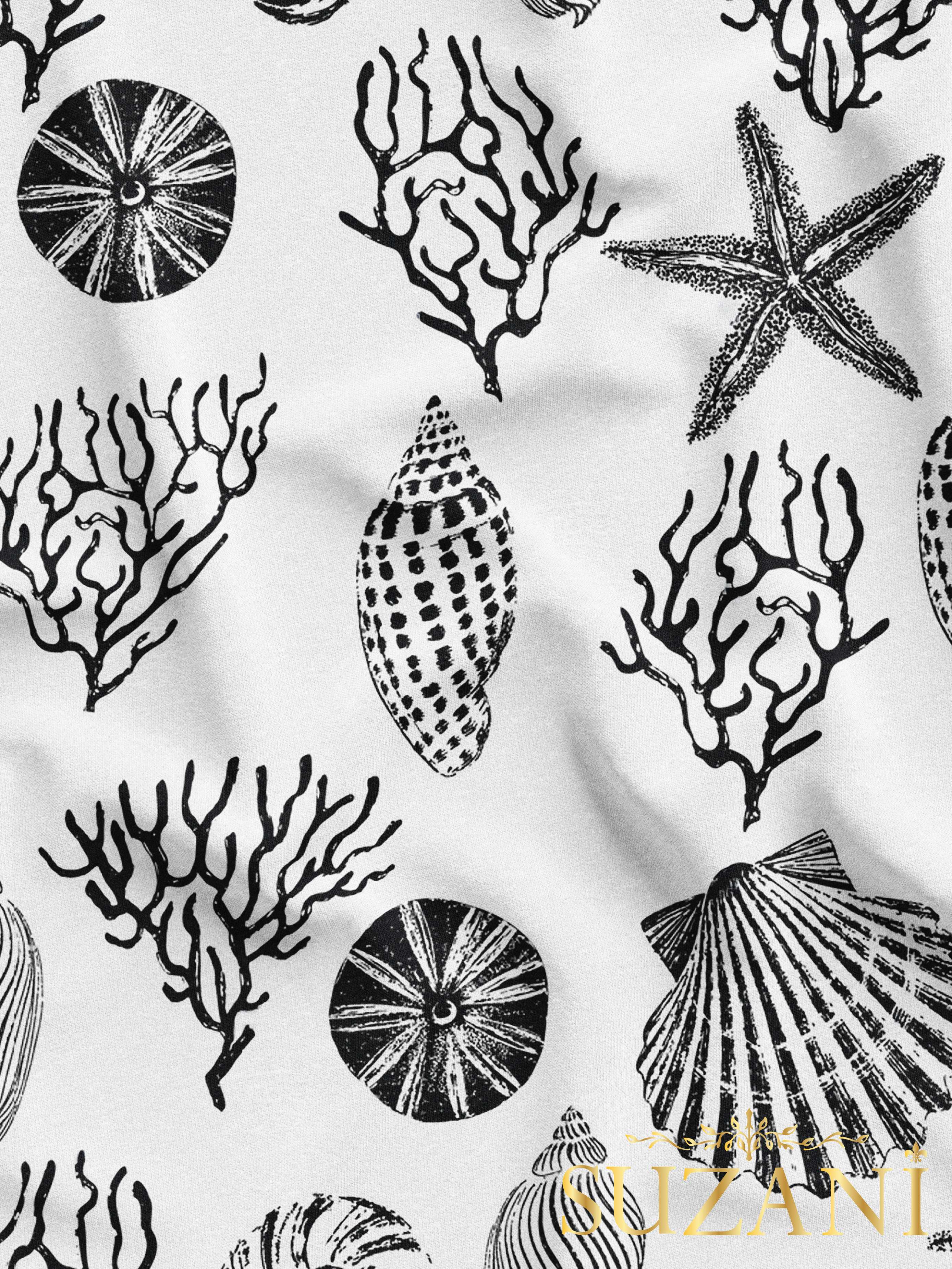 Siyah Deniz Yıldızı Desenli Dijital Baskılı Kumaş