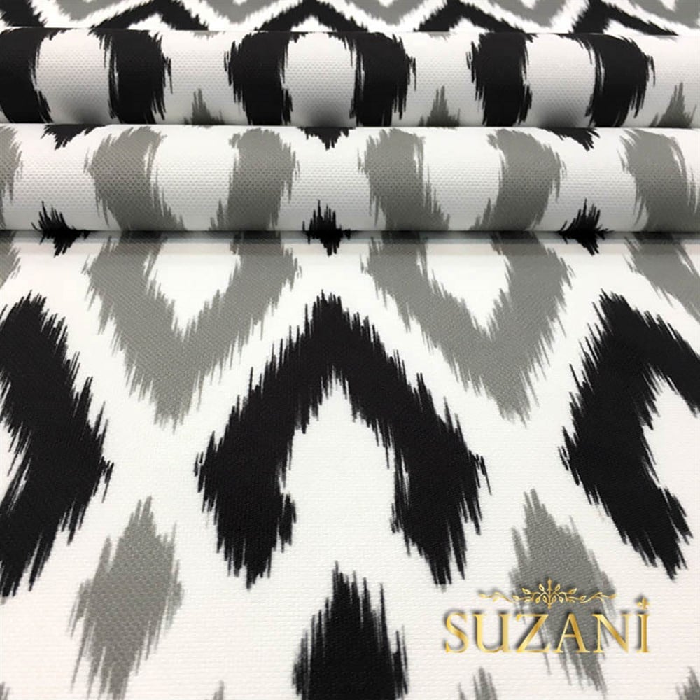 Siyah Gri Baklava İkat Kumaş