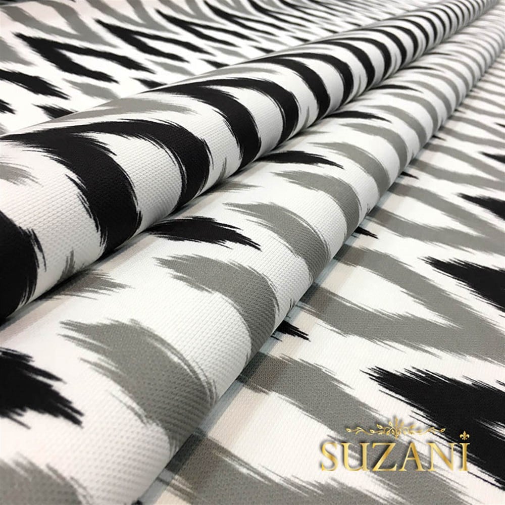 Siyah Gri Baklava İkat Kumaş