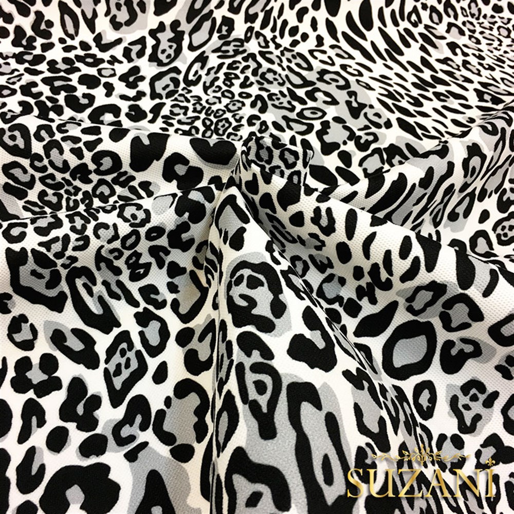 Siyah Gri Leopar Desenli Kumaş