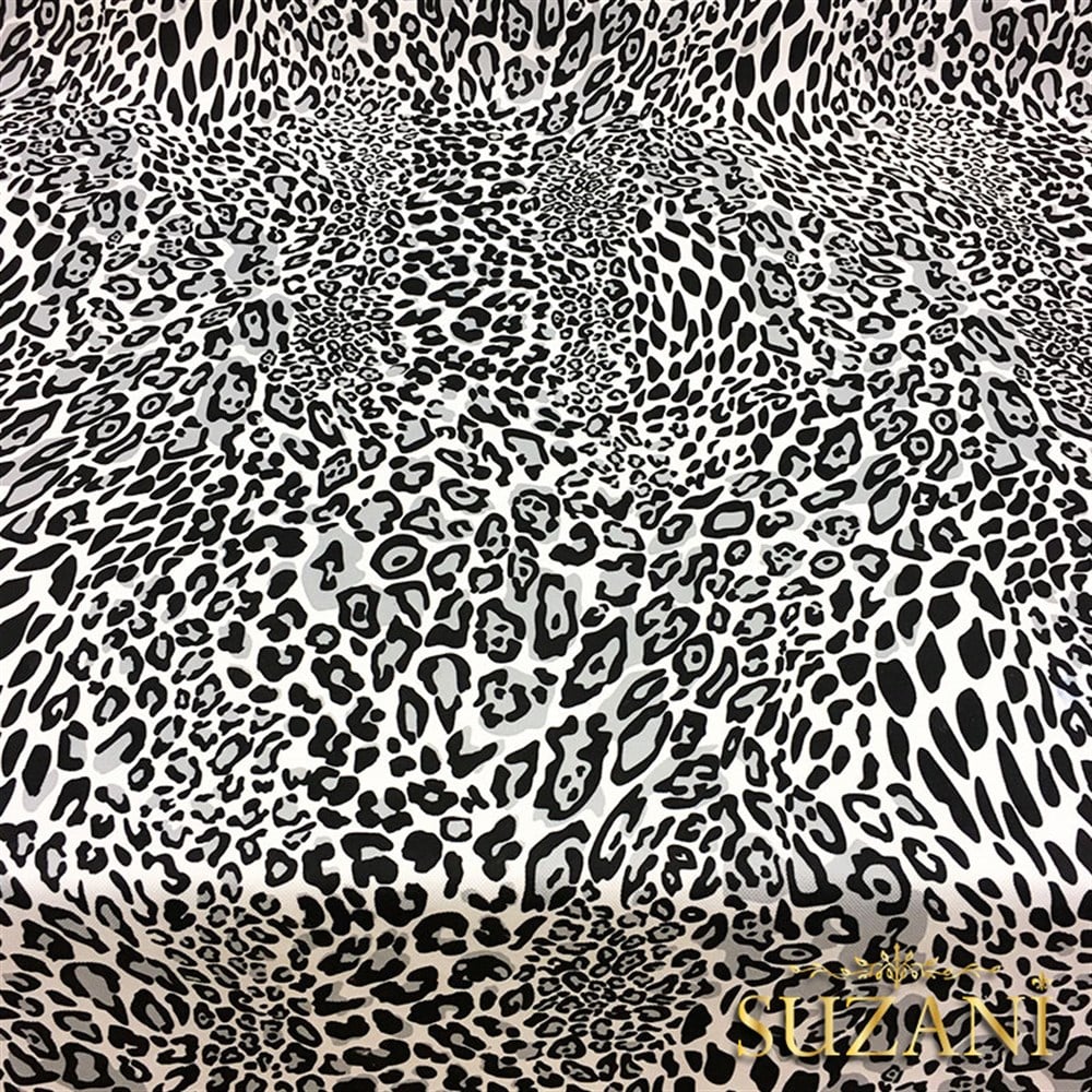 Siyah Gri Leopar Desenli Kumaş