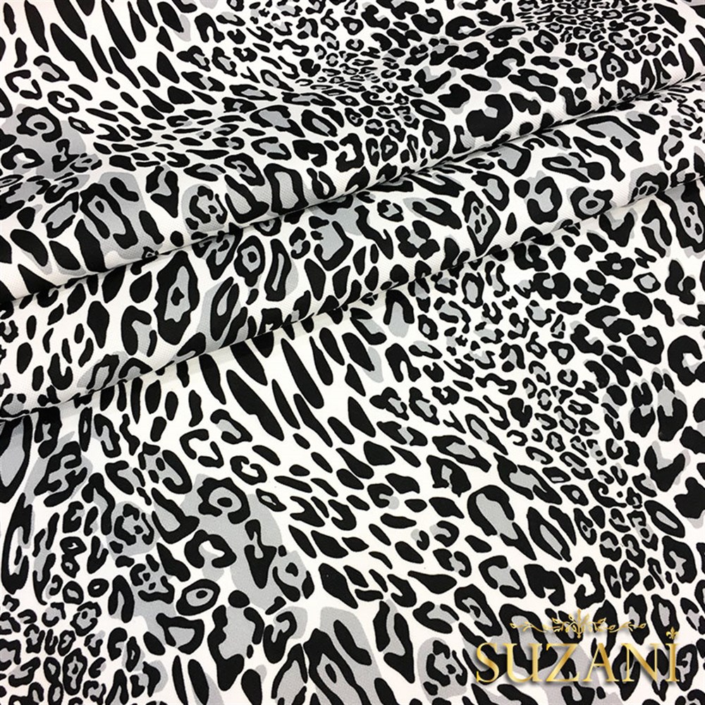 Siyah Gri Leopar Desenli Kumaş