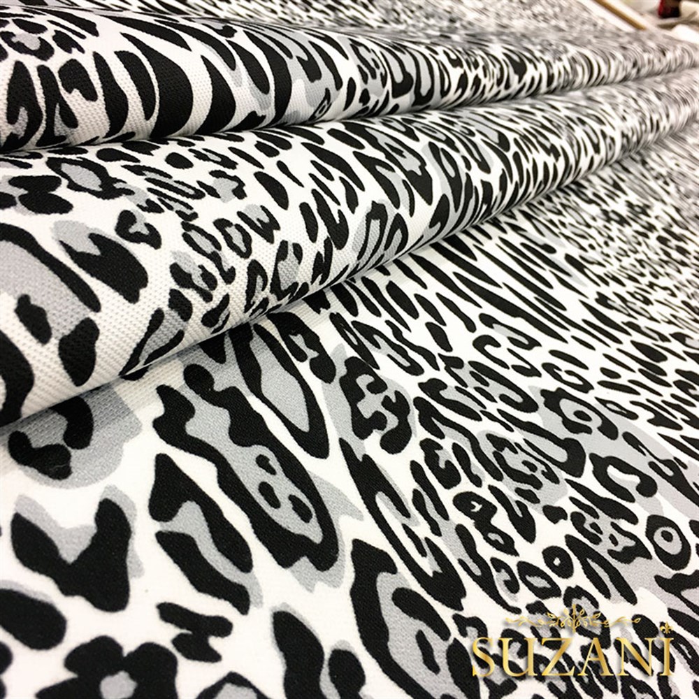 Siyah Gri Leopar Desenli Kumaş