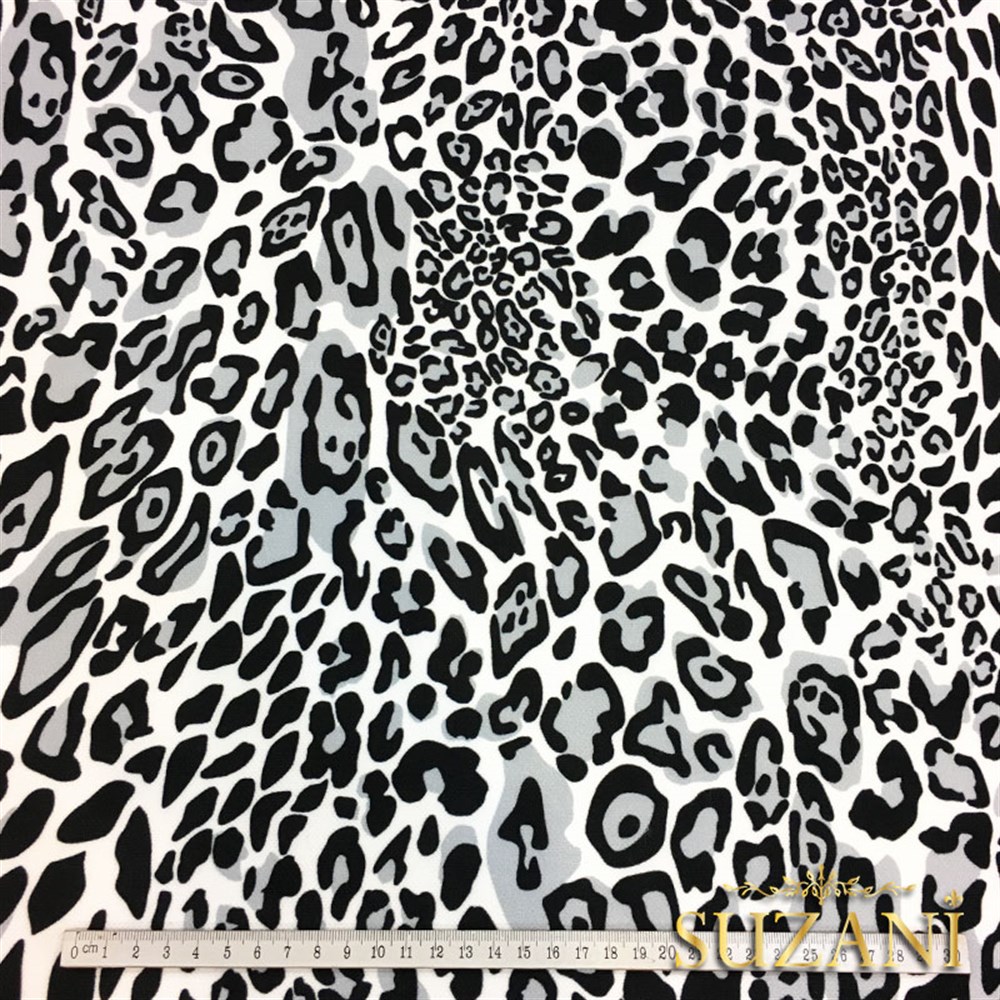 Siyah Gri Leopar Desenli Kumaş