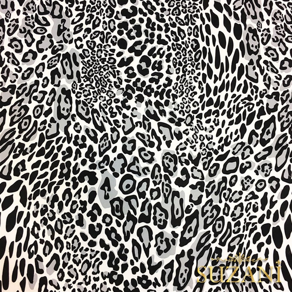 Siyah Gri Leopar Desenli Kumaş