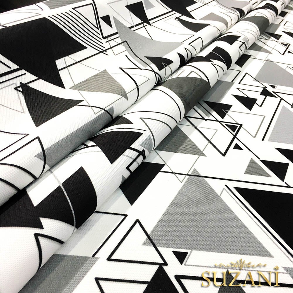 Siyah Gri Üçgenler Desenli Kumaş