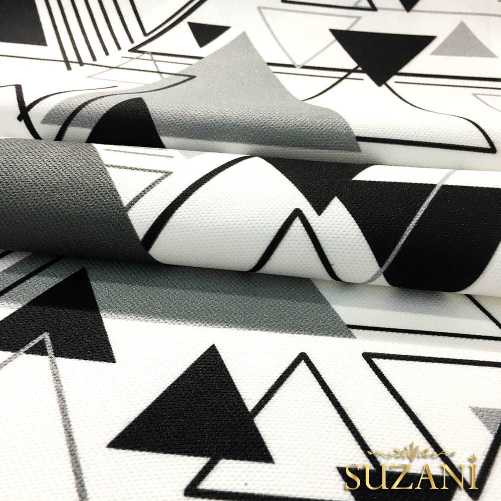 Siyah Gri Üçgenler Desenli Kumaş