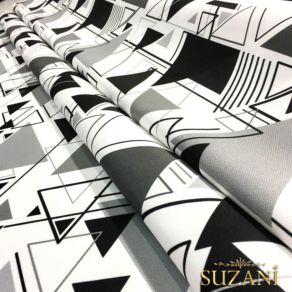 Siyah Gri Üçgenler Desenli Kumaş