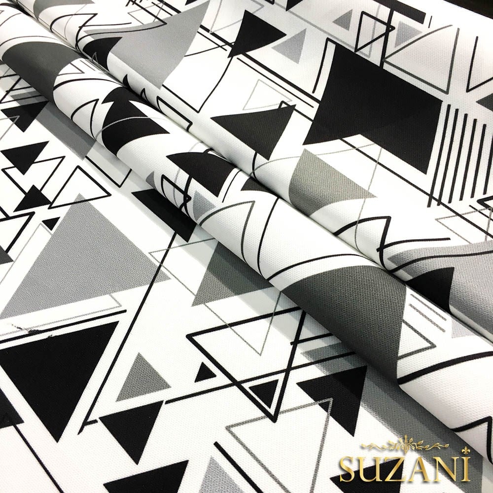 Siyah Gri Üçgenler Desenli Kumaş