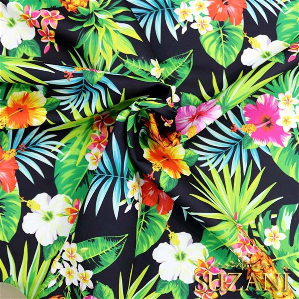 Siyah Üzeri Ananas Desenli Kumaş