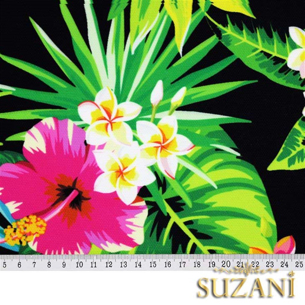 Siyah Üzeri Ananas Desenli Kumaş