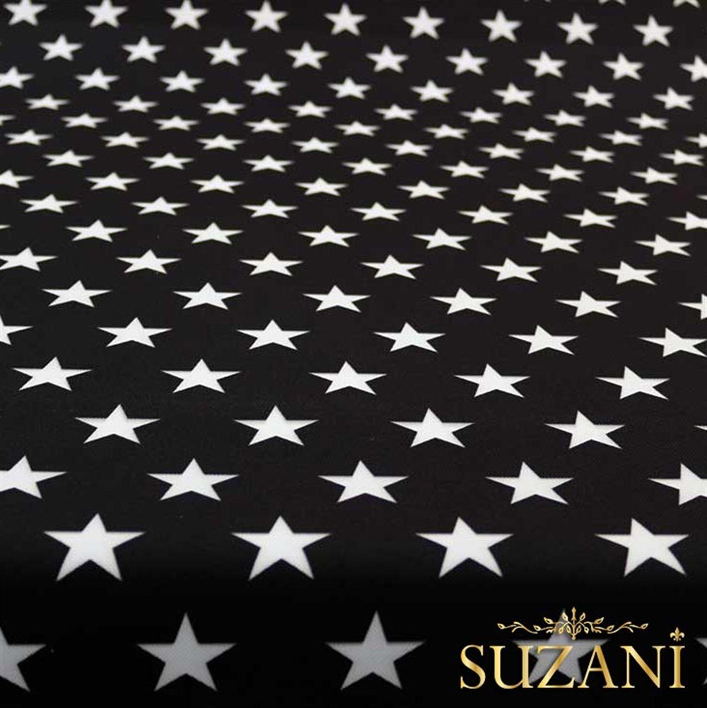 Siyah Üzeri Beyaz Düz Küçük Yıldızlı Kumaş 