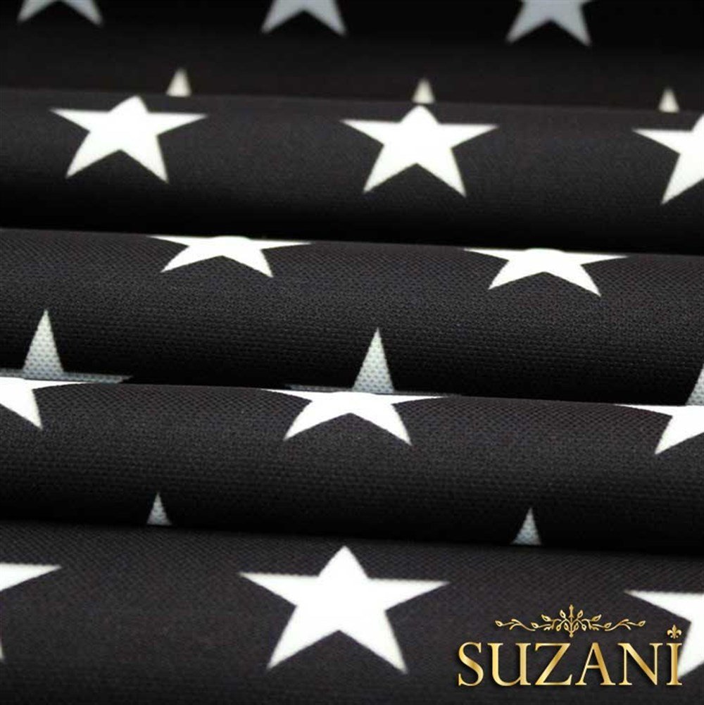 Siyah Üzeri Beyaz Düz Küçük Yıldızlı Kumaş 