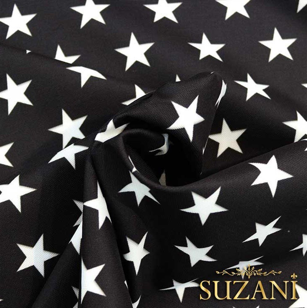 Siyah Üzeri Beyaz Düz Küçük Yıldızlı Kumaş 