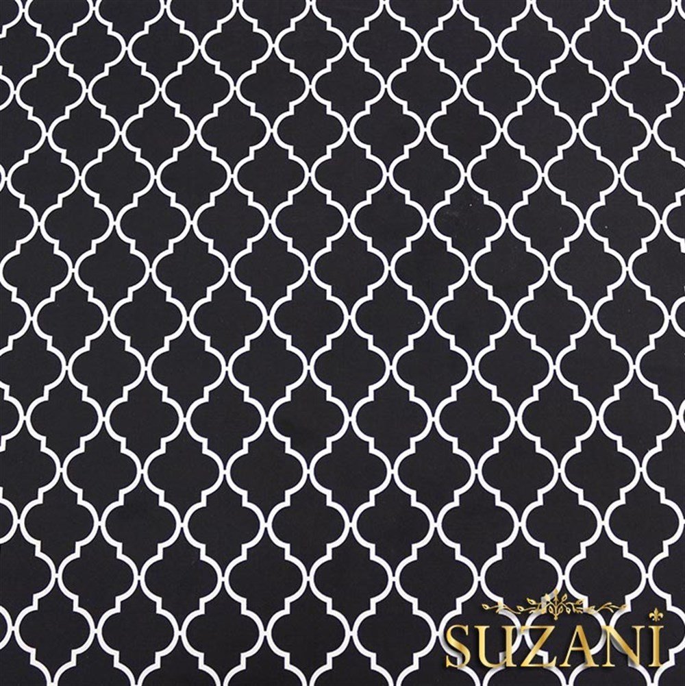 Siyah Üzeri Beyaz Moroccan Desenli Kumaş