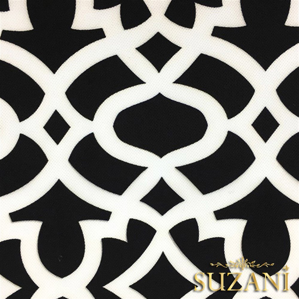 Siyah Üzeri Beyaz Ottoman Desenli Kumaş