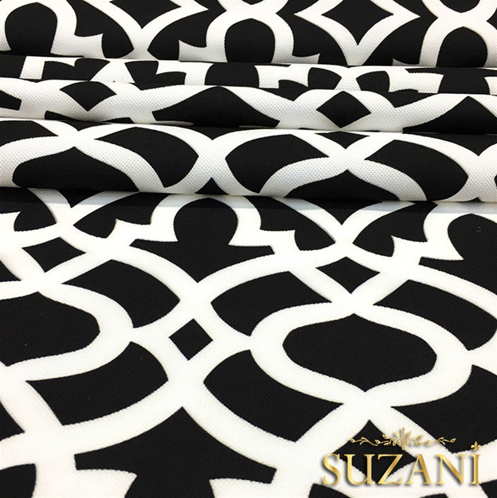 Siyah Üzeri Beyaz Ottoman Desenli Kumaş