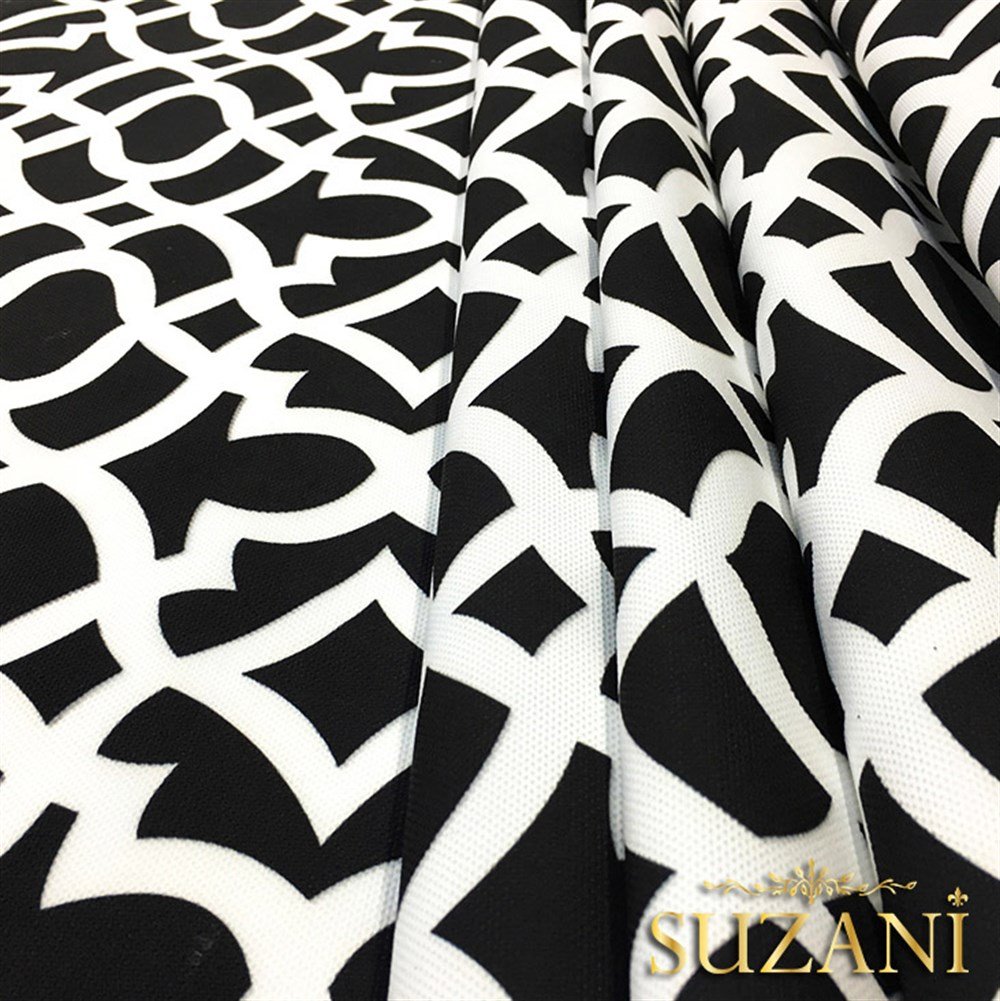 Siyah Üzeri Beyaz Ottoman Desenli Kumaş