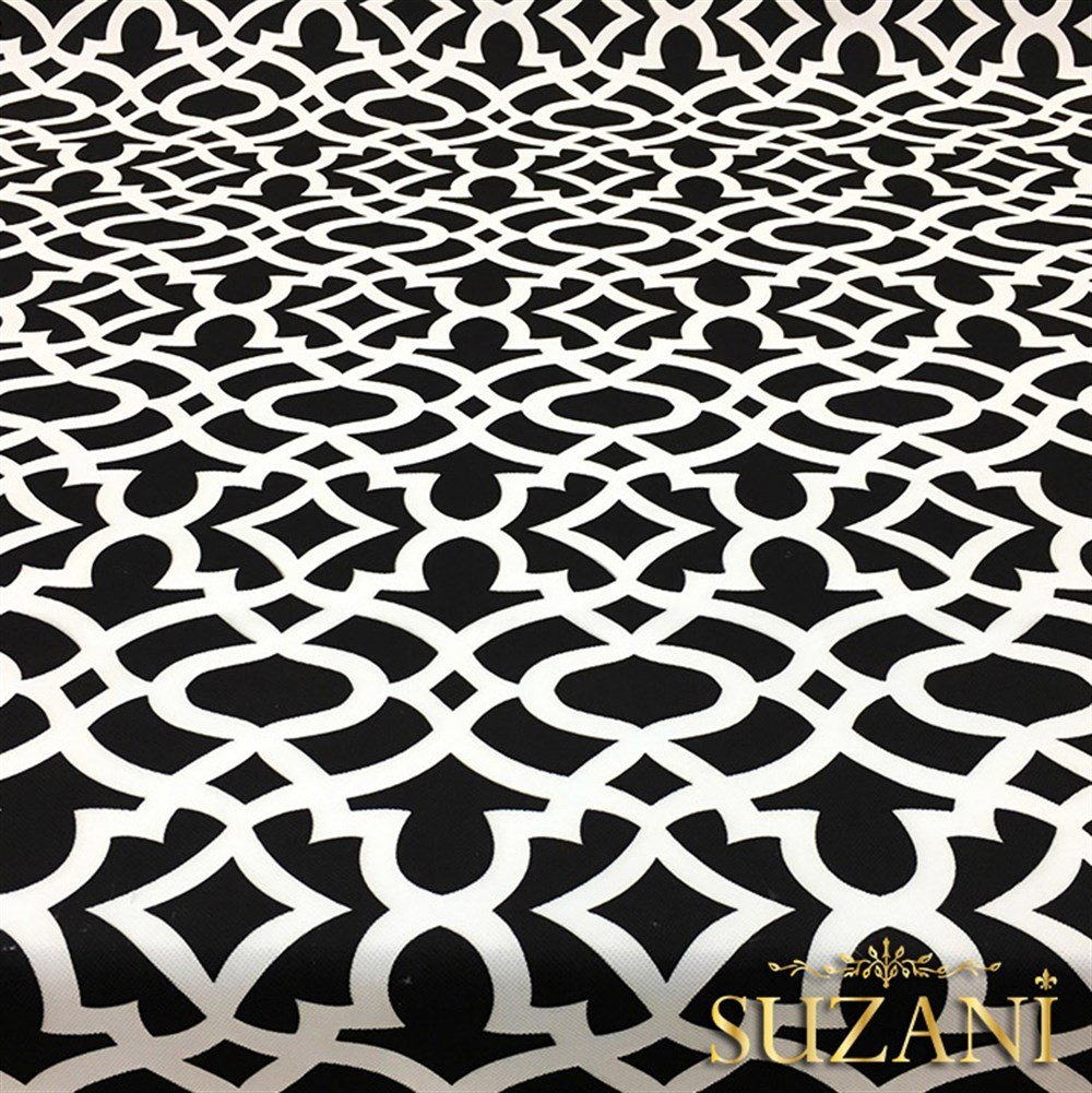 Siyah Üzeri Beyaz Ottoman Desenli Kumaş