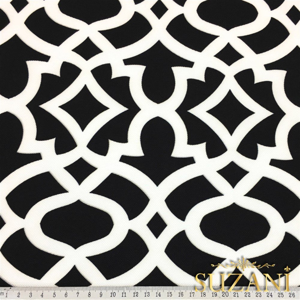 Siyah Üzeri Beyaz Ottoman Desenli Kumaş