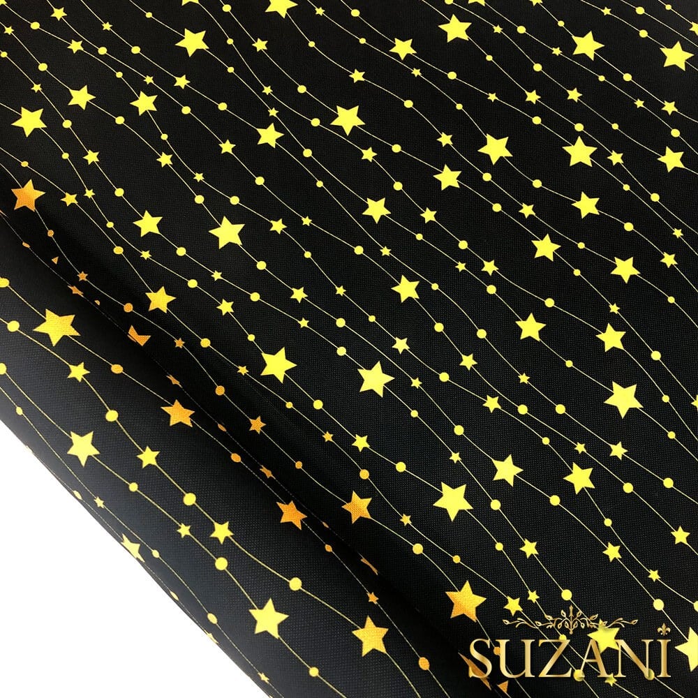 Siyah Zemin Gold Yıldızlı Dijital Baskılı Kumaş